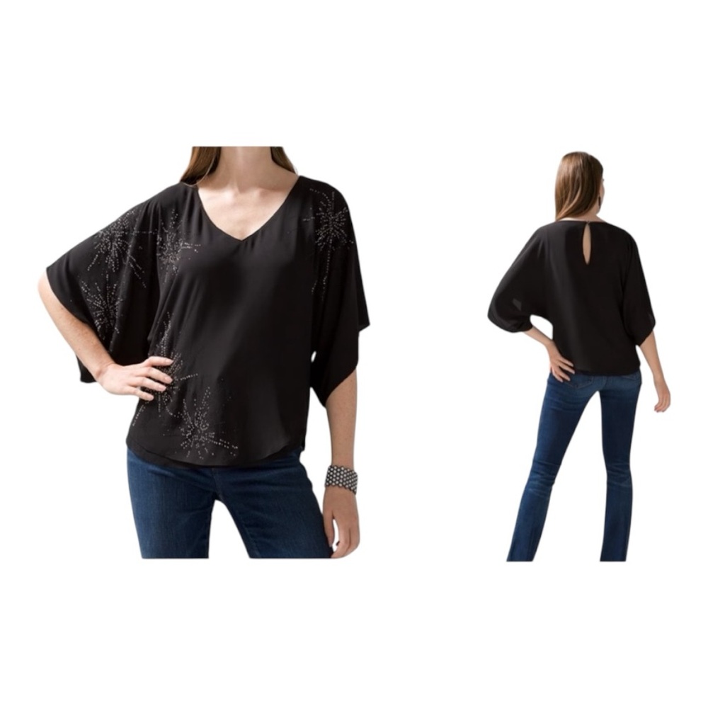 White House Black Market V Neck Embellished Kimono Top. Size XSP NWT